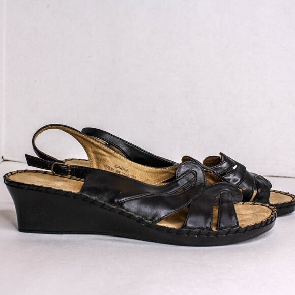 Duck Head Carrie Sandals Wedge Sling Back Black Size 9W - Picture 1 of 5